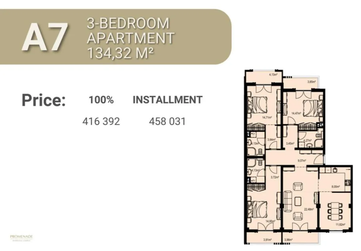 Apartment in Becici, 134 m²