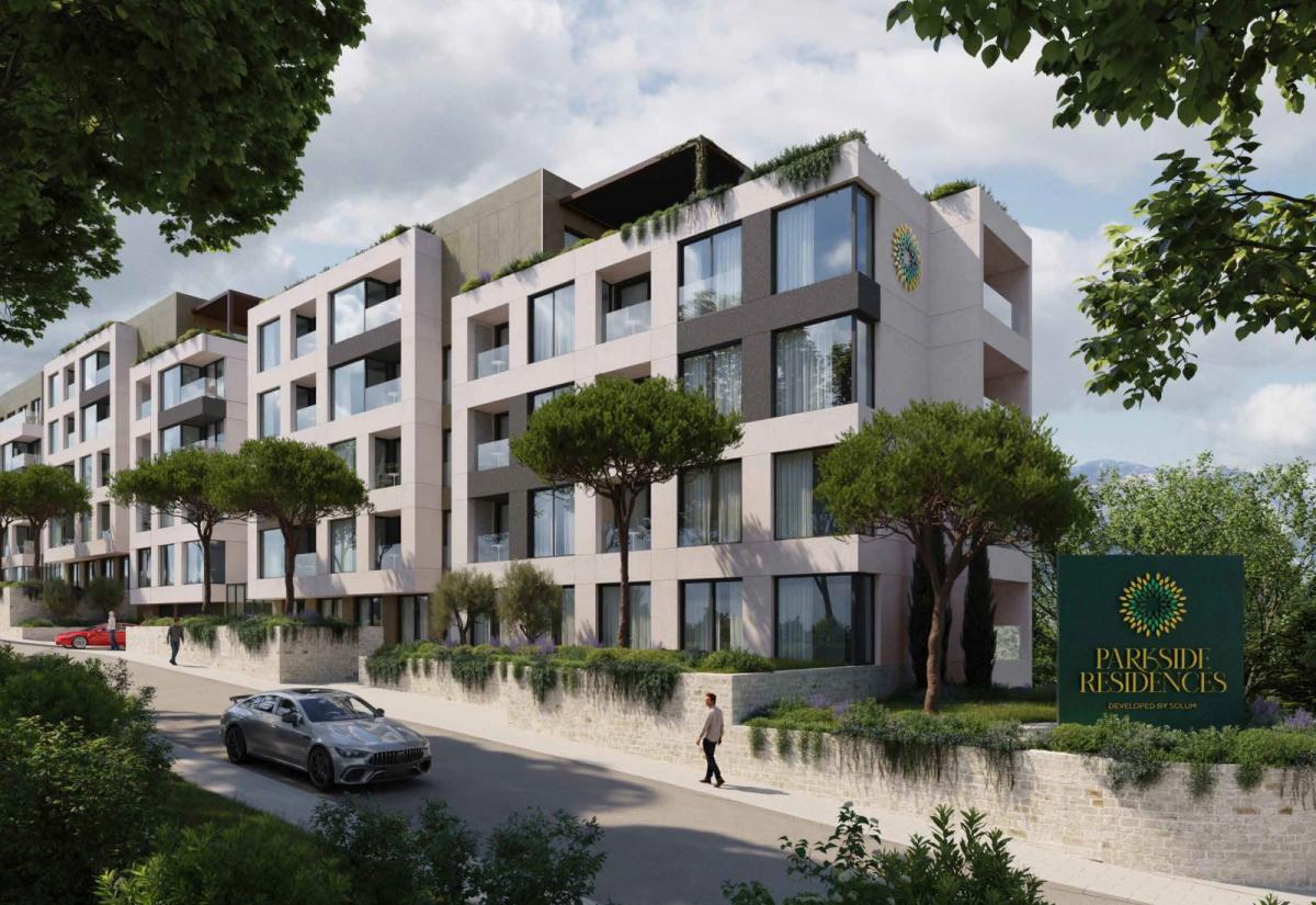 Garsonjera u Tivtu sa bazenima i parkingom u modernom stambenom kompleksu u izgradnji