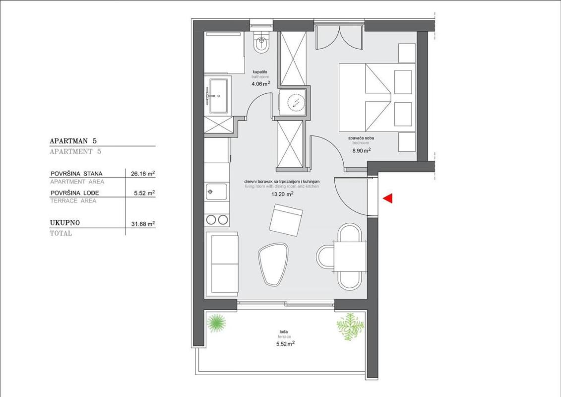 Квартира в Melinje, 32 m²