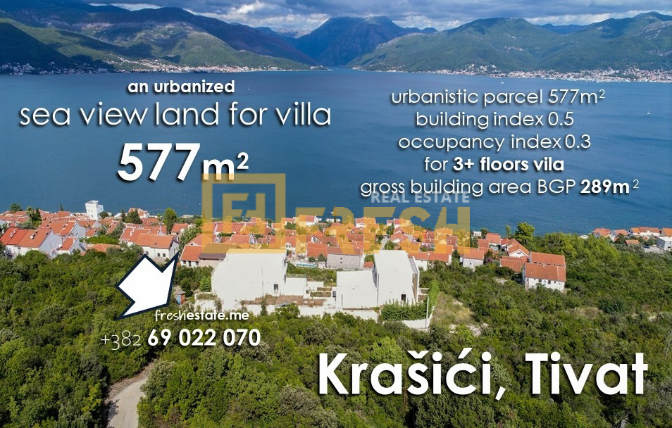 Plot for villa, 577m2, sea view, Krašići-Tivat