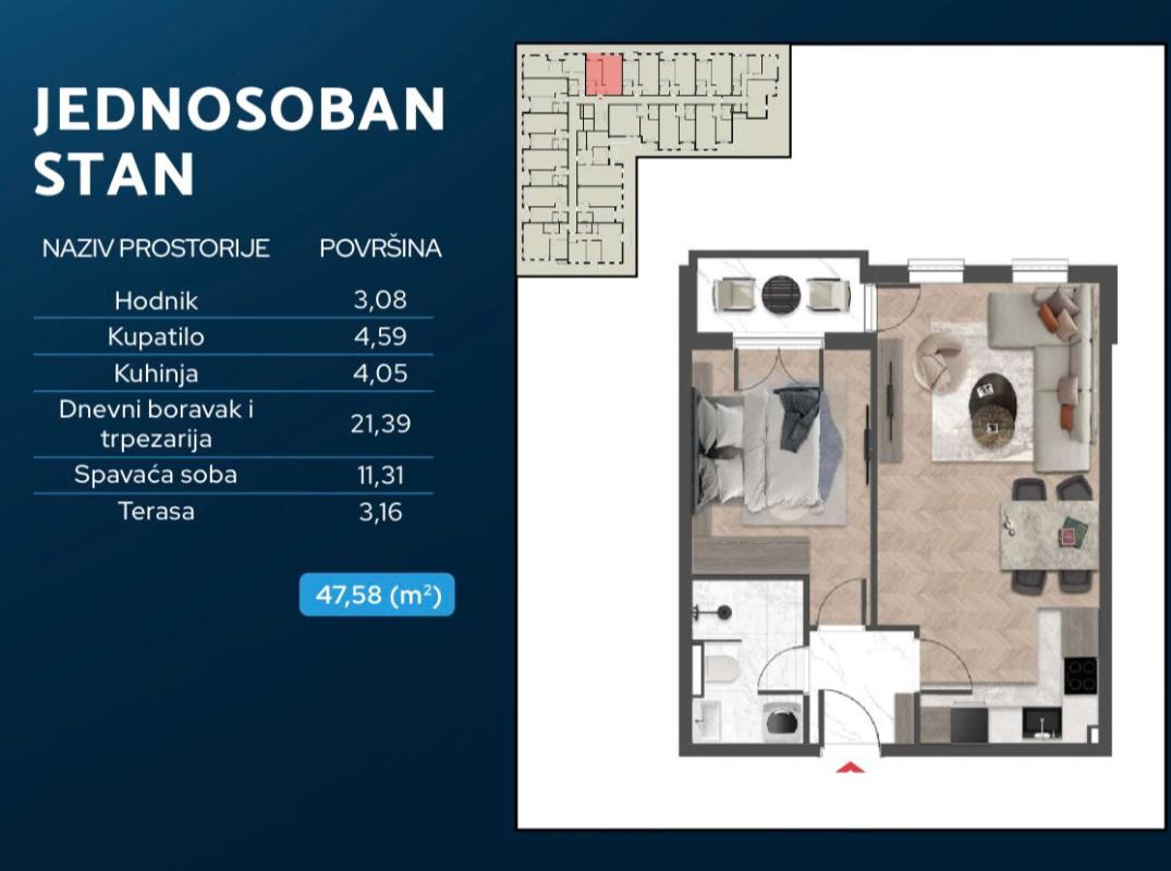 Apartment in Celuga, 48 m²