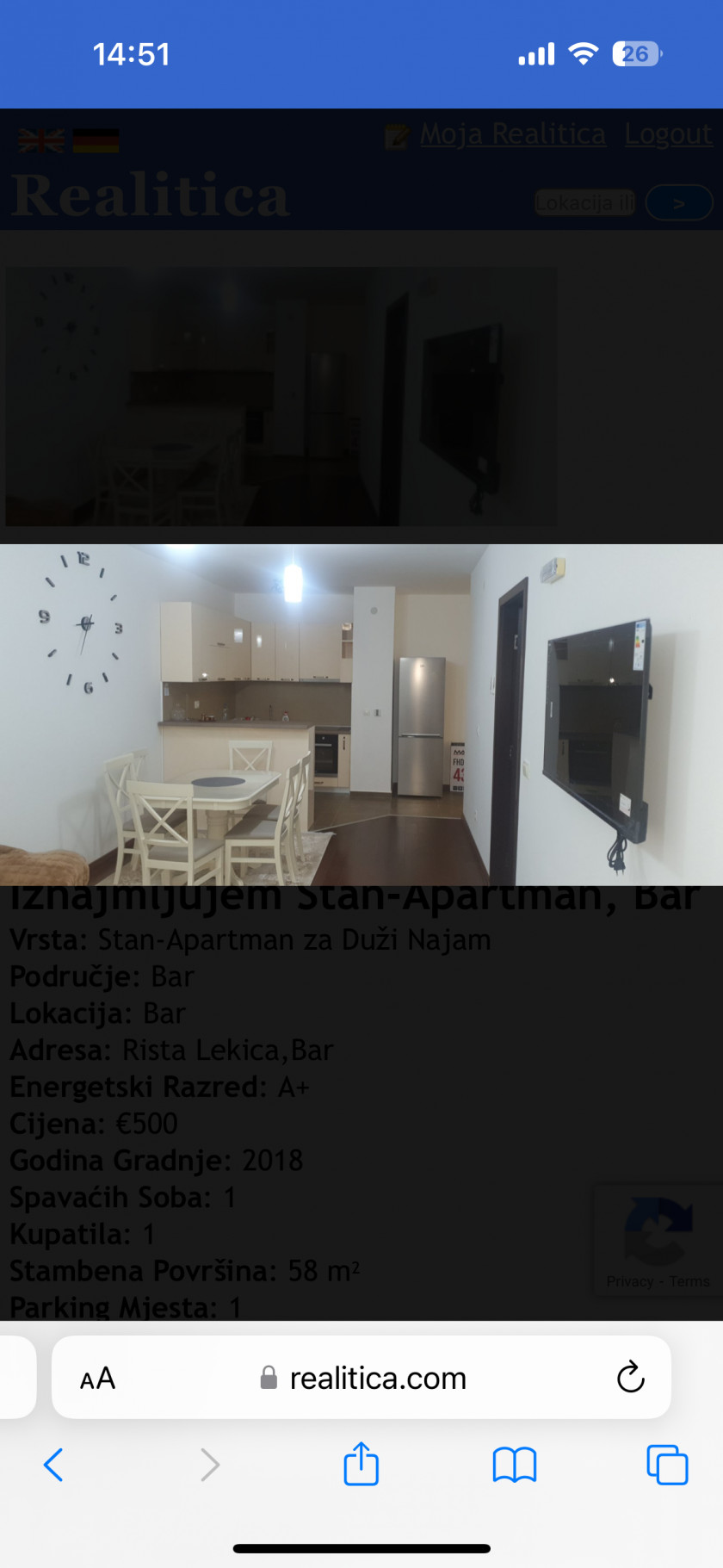 Apartment for Rent, Bar — €450